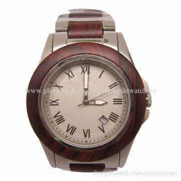 Stainless and Rosewood Combined Wooden Watch, Miyota Date Movement, 5ATM Water-resistant